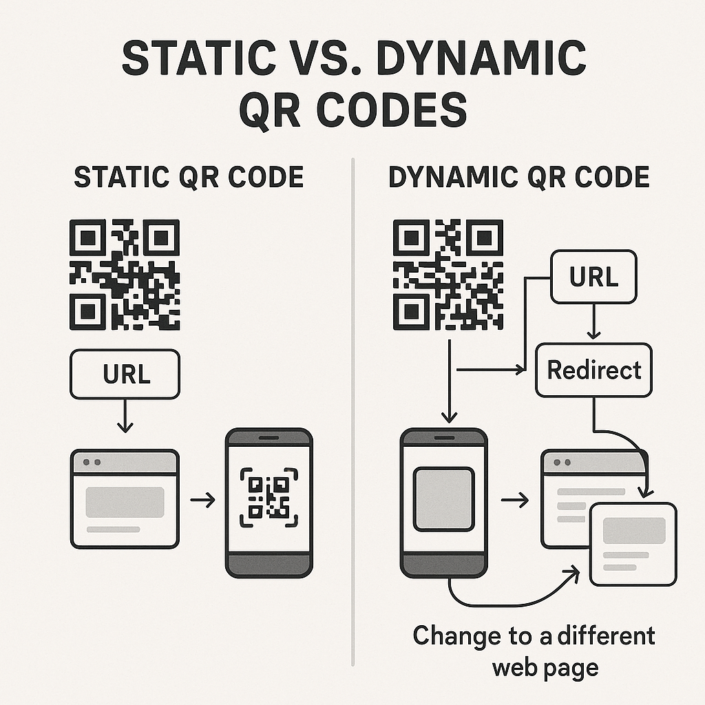 A graphic comparing how Static vs. Dynamic QR Codes work