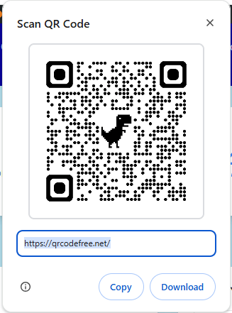 A screenshot showing the QR code button in Google Chrome