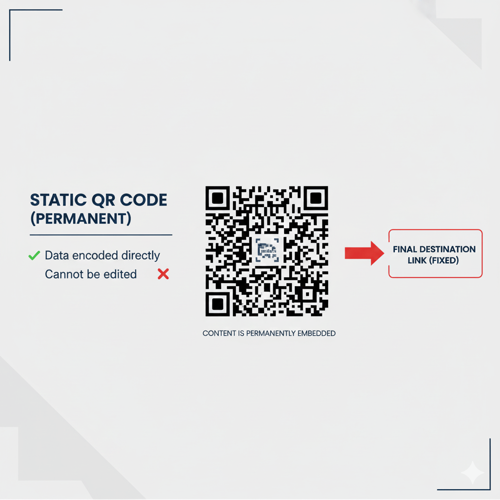 Visual comparison between a simple dynamic QR code and a visually more complex, denser static QR code.
